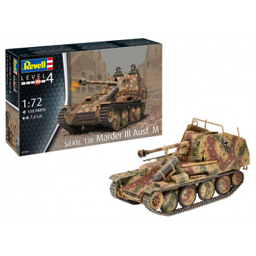 KIT PARA MONTAR REVELL TANQUE DE GUERRA SD.KFZ 138 MARDER III AUSF. M 1/72 138 PEÇAS REV 03316